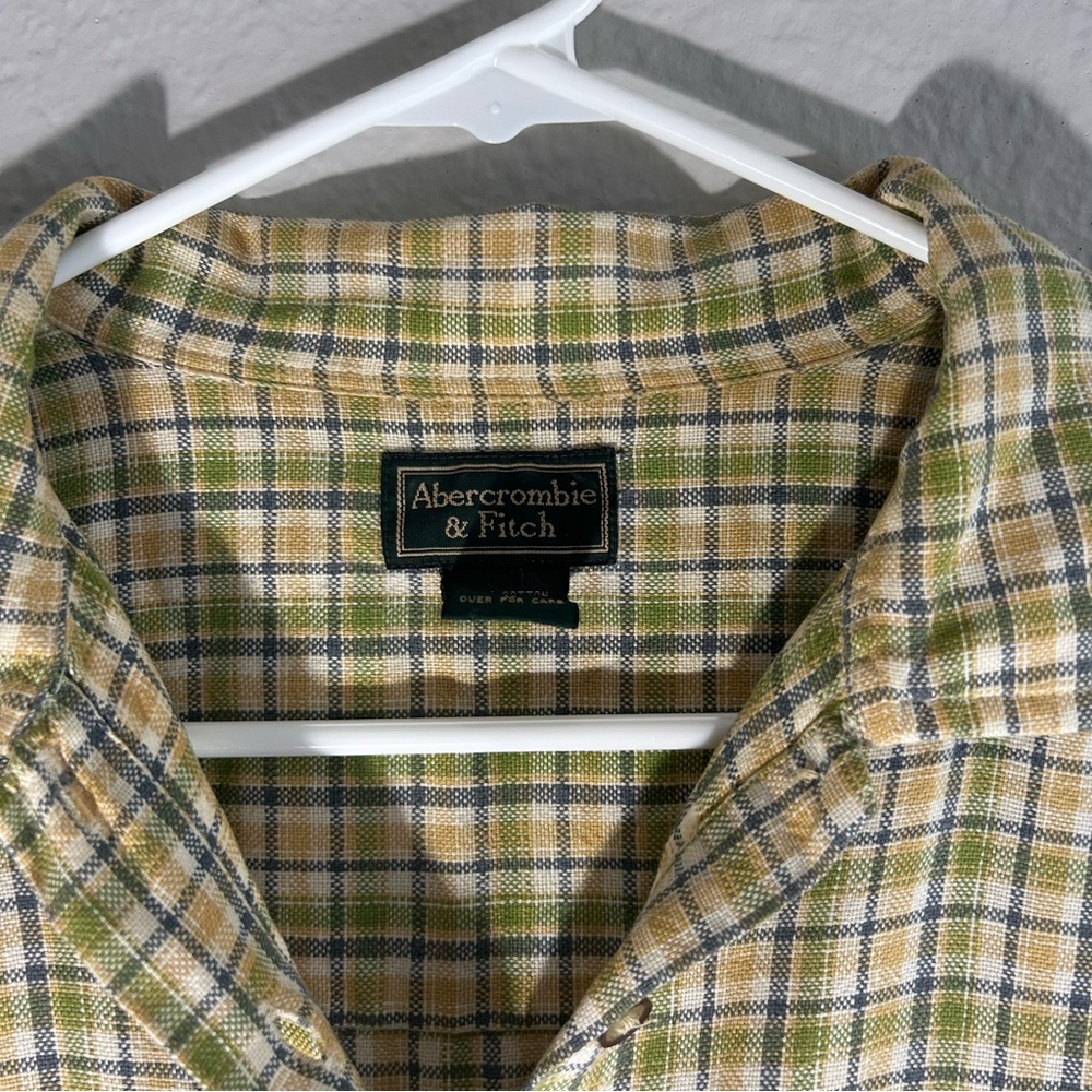Abercrombie & Fitch yellow and green plaid button down shirt #granola